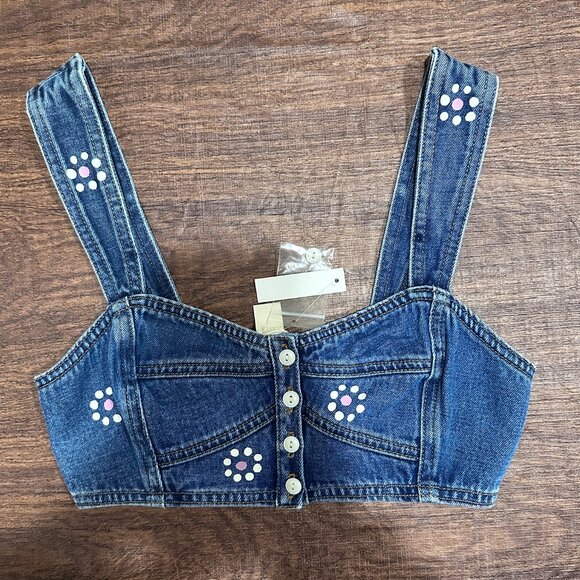 Madewell Denim Crop Top Bralette with Stamped Floral Pattern Women's Size 0 NWT - Picture 6 of 11